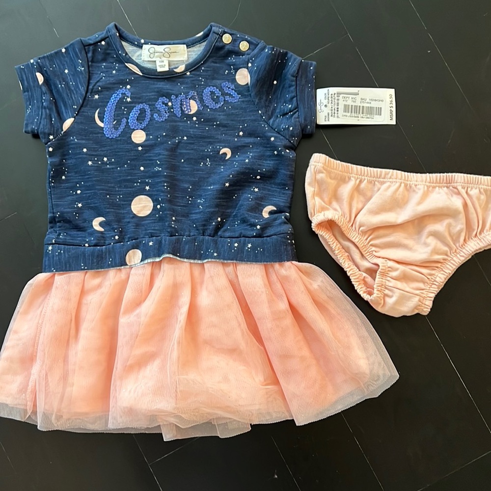 NWT Jessica Simpson Navy and Peach Space Dress